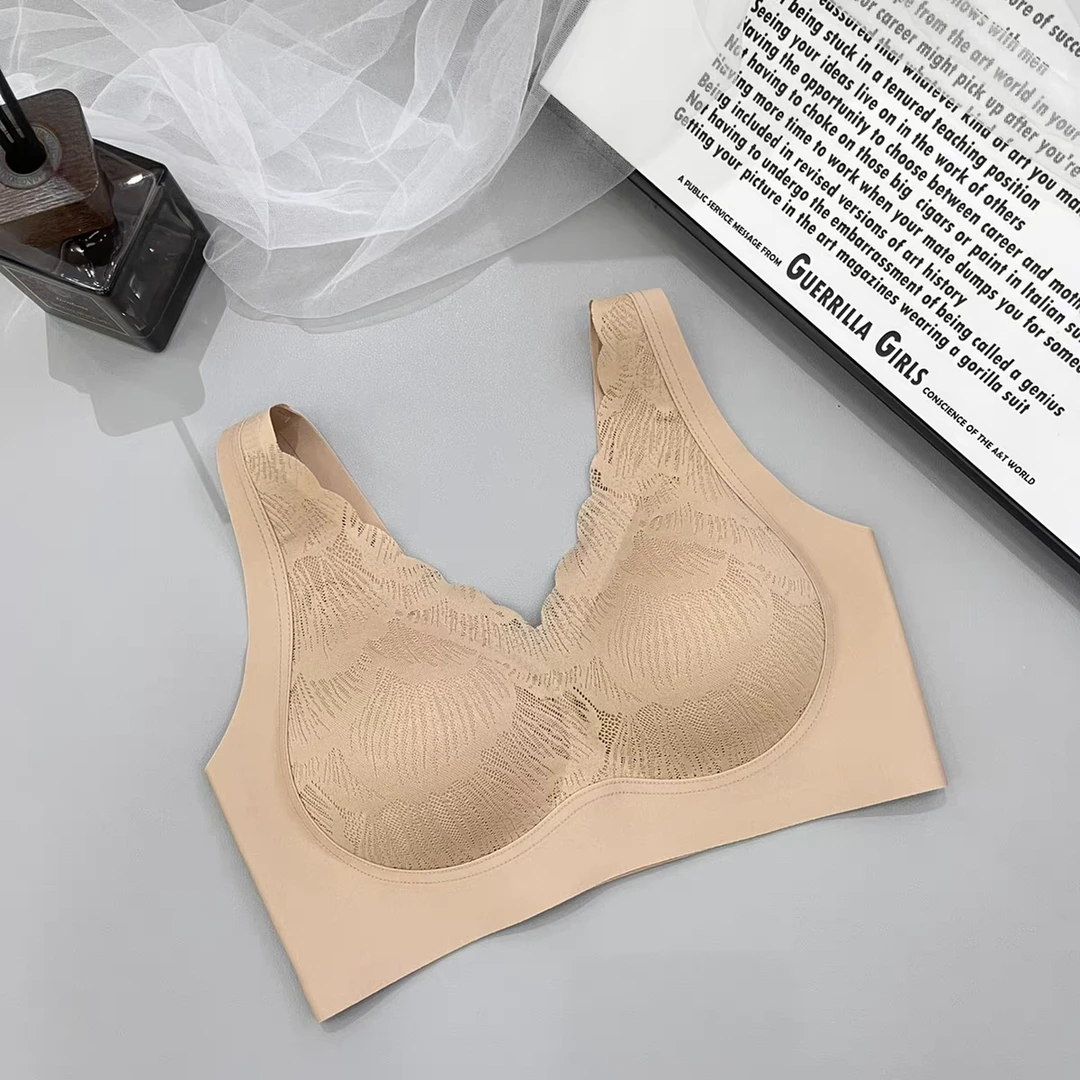 夏季无痕蕾丝内衣女无钢圈聚拢收副乳轻柔舒适透气薄款文胸