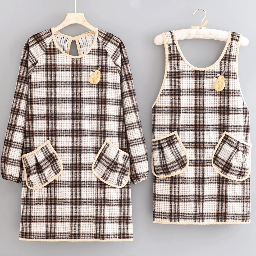 韩版舒适透气防污耐脏罩衣家用厨房做饭工作服餐饮上班长袖围裙