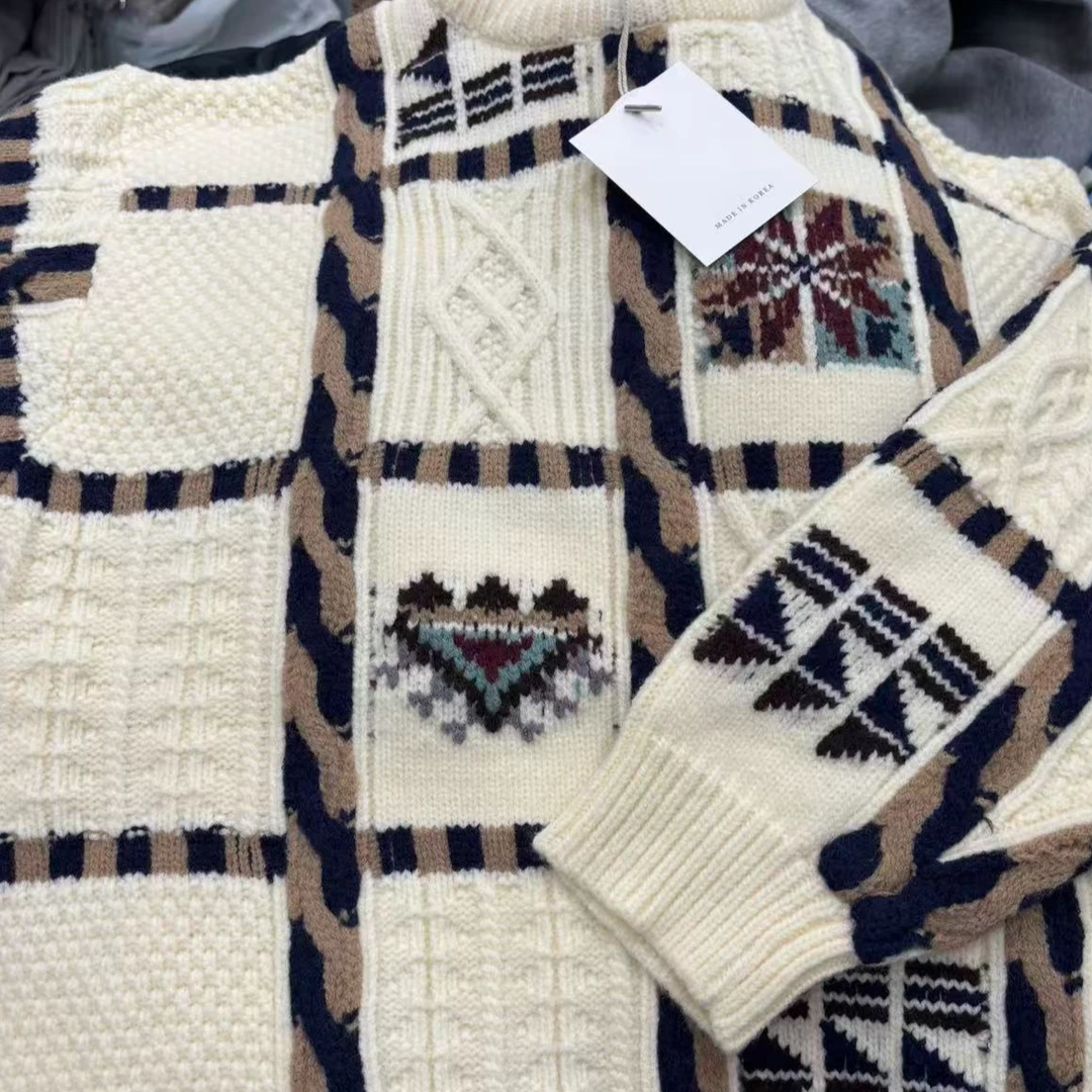 ［小小布］no退换-东大门正品o5u白色爱心格子毛衣