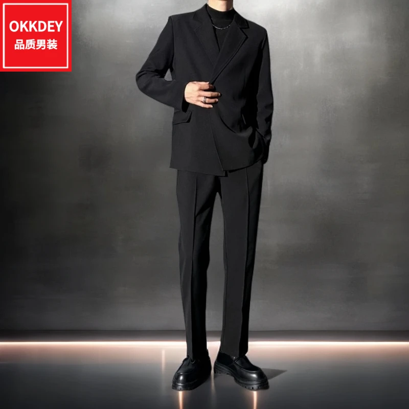 轻奢痞帅西服套装男士春秋新款高级感轻熟风西装外套直筒裤两件套