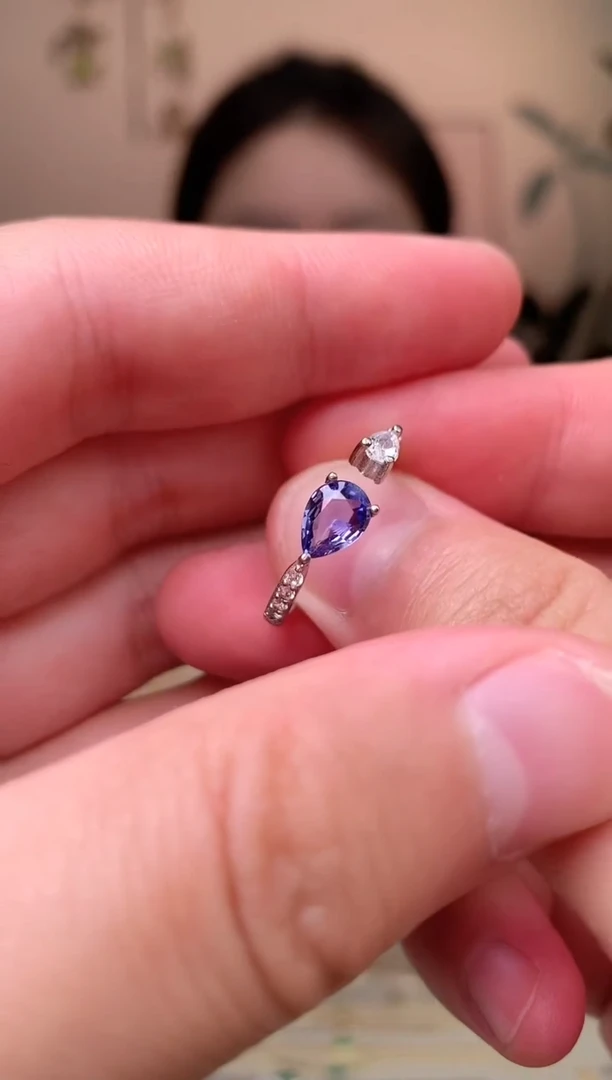 蓝宝石戒指银S925镶嵌戒指