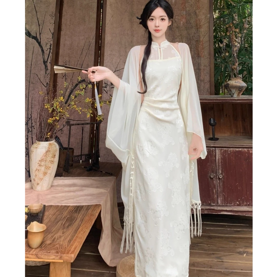 2025复古新中式优雅提花曲线感旗袍流苏披肩春夏季气质外搭披肩