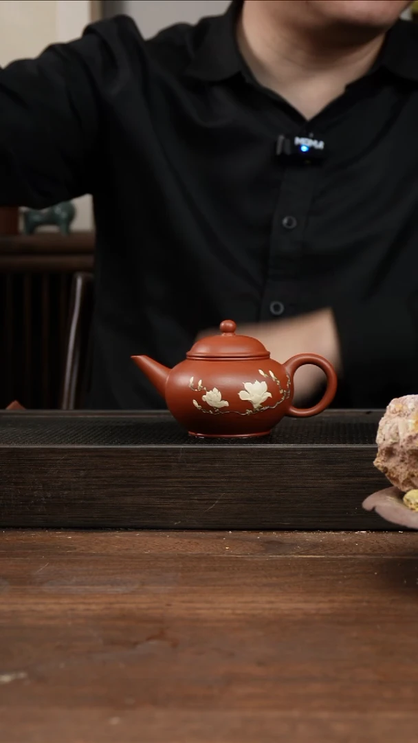 茶杯紫砂纯*朱泥水平   堆绘玉兰花   150CC