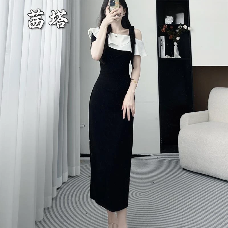 2025新款法式连衣裙女夏修身气质高级感荷叶边巨好看的包臀长裙子
