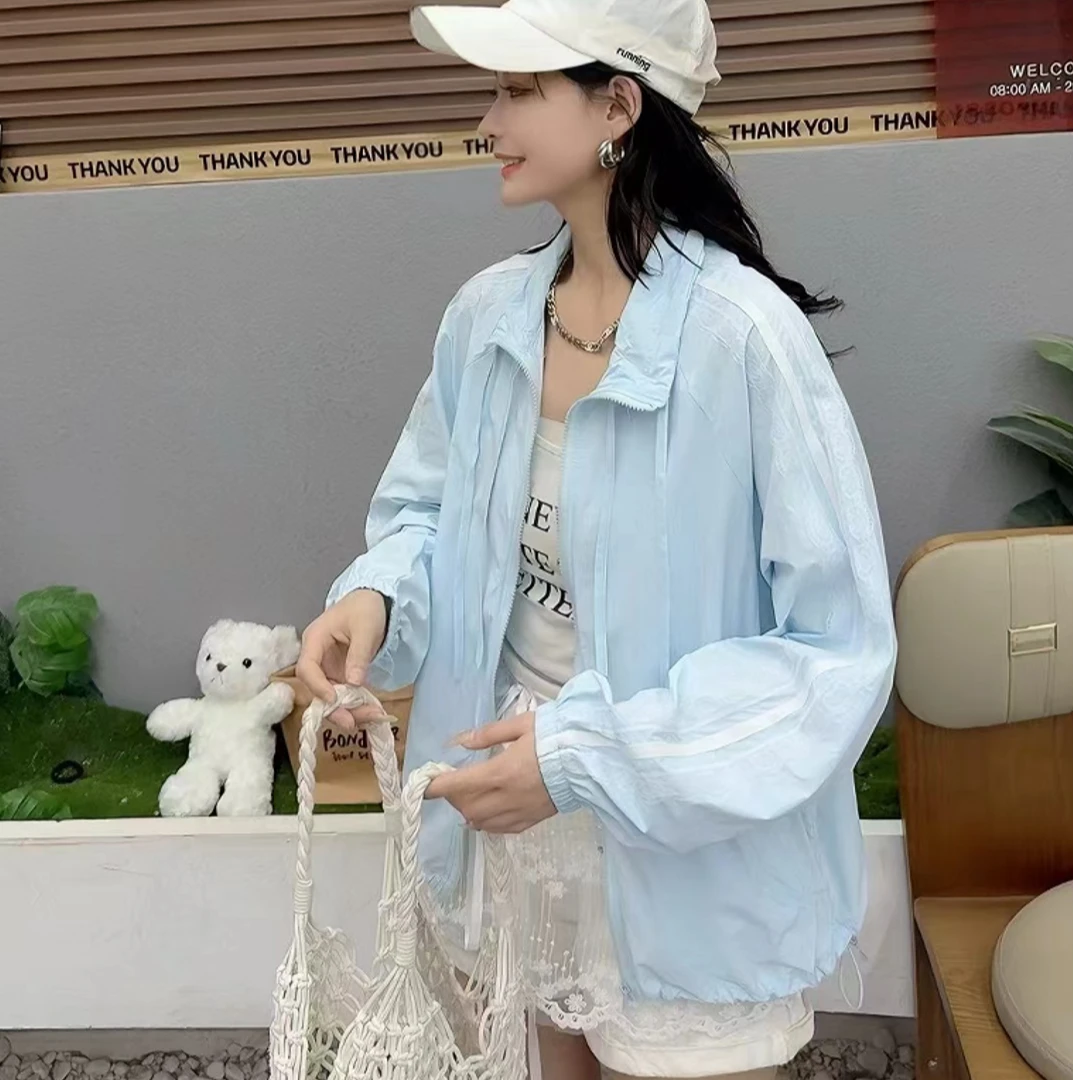 薄款长袖防晒连帽拉链夏季外套时尚防晒服宽松开衫韩版百搭防晒衣