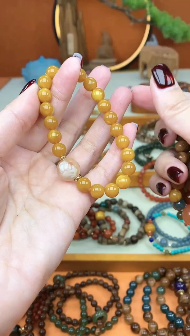 【闪购商品】琥珀手链未镶嵌08老蜡单圈