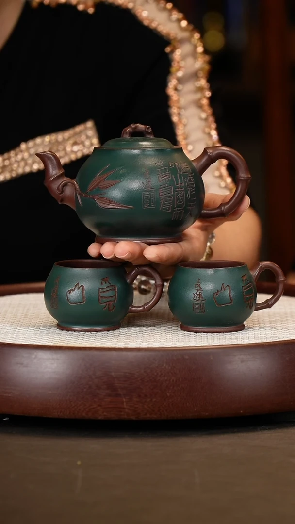 茶壶紫砂【徐秀文】紫泥圆竹套组  280CC