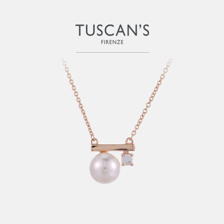 TUSCAN'S 铜合金玻璃吊坠 简约气质平衡木珠珠项链颈链时代双鱼