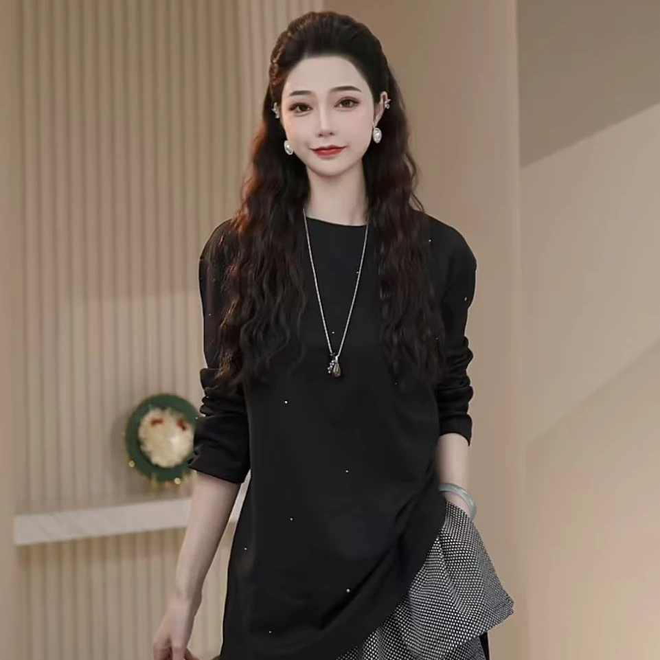 AMASS/阿玛施2025新款设计感时尚百搭圆领简约韩版长T恤女530100
