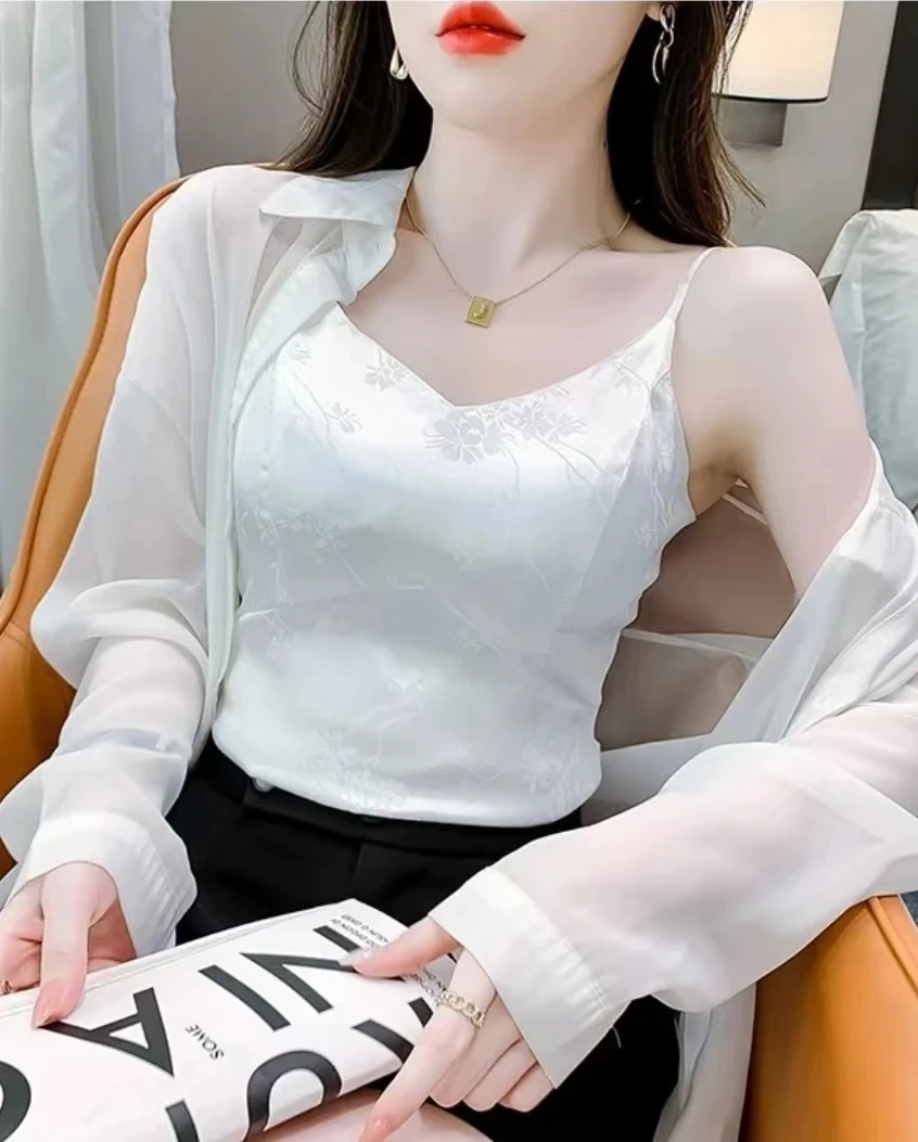 提花吊带背心2025时尚爆款白色美背夏季外穿性感修身百搭网红打底