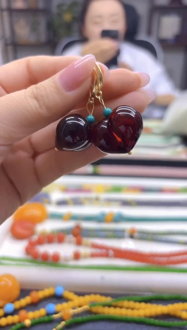 血珀14K金镶嵌耳饰DIY款E926