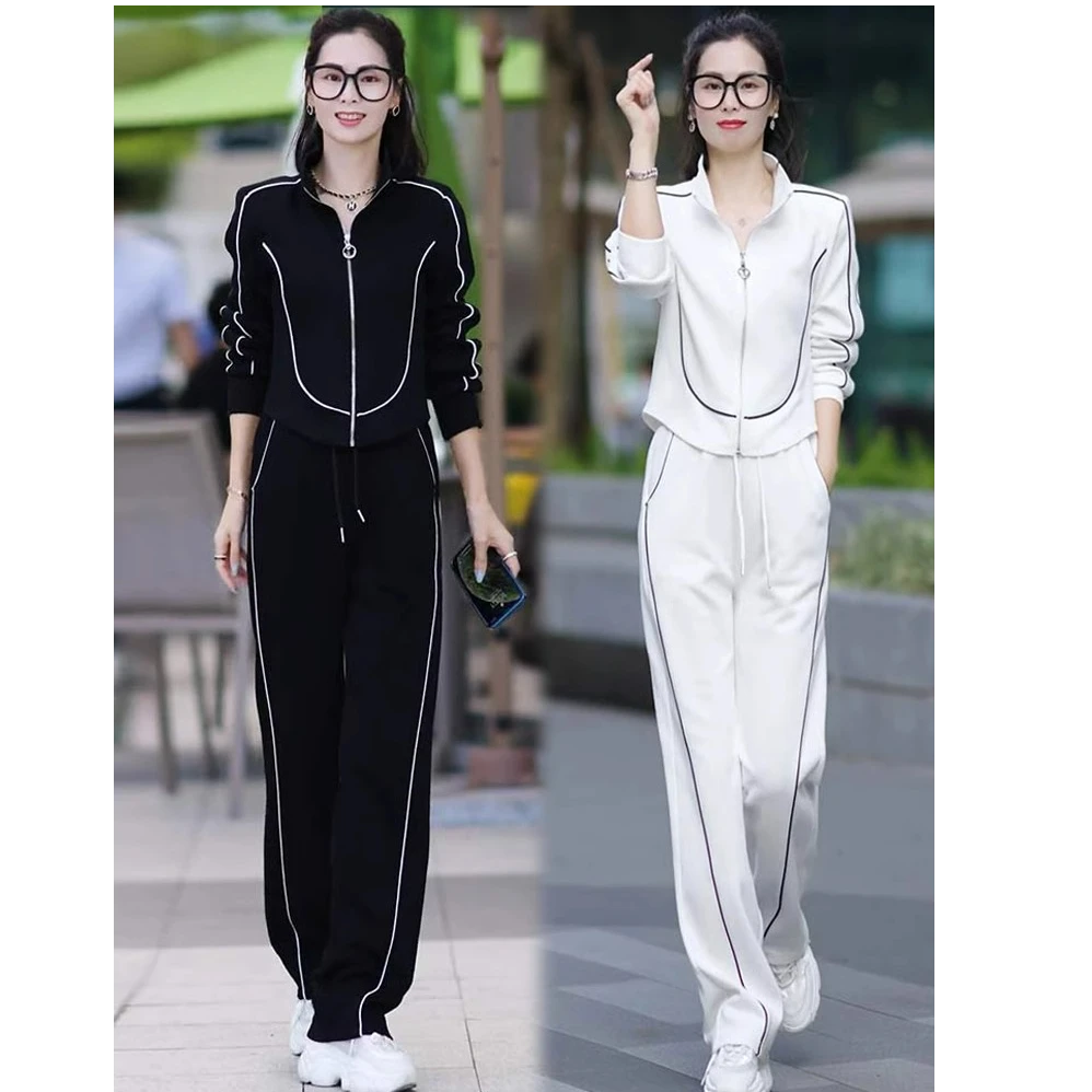 运动服套装女2025春新款时尚炸街显瘦立领开衫长裤休闲两件套潮牌