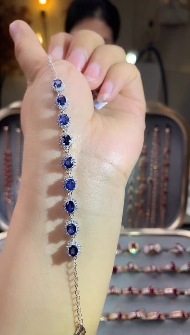 手链蓝宝石银S925镶嵌手链