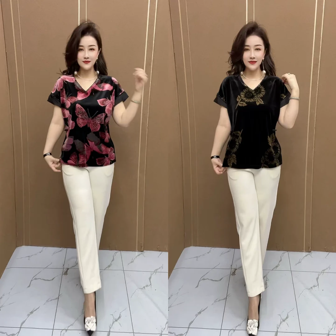 2025新款常规款圆领长款中老年女装衬衣雪纺衫时尚宽松女装夏季