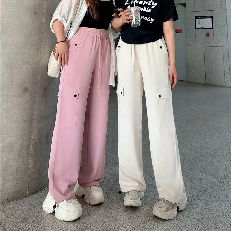 【夏款FU利】显瘦中高腰工装裤休闲阔腿裤200斤大码女装_MJ283-GN4