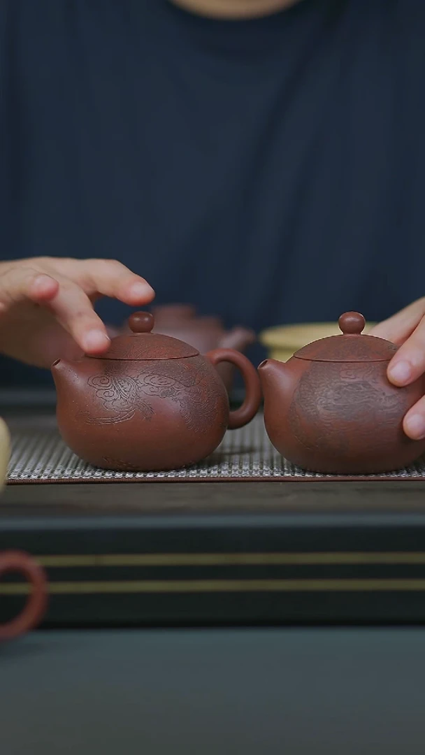 茶壶紫砂全手底槽清游龙+戏凤西施对壶