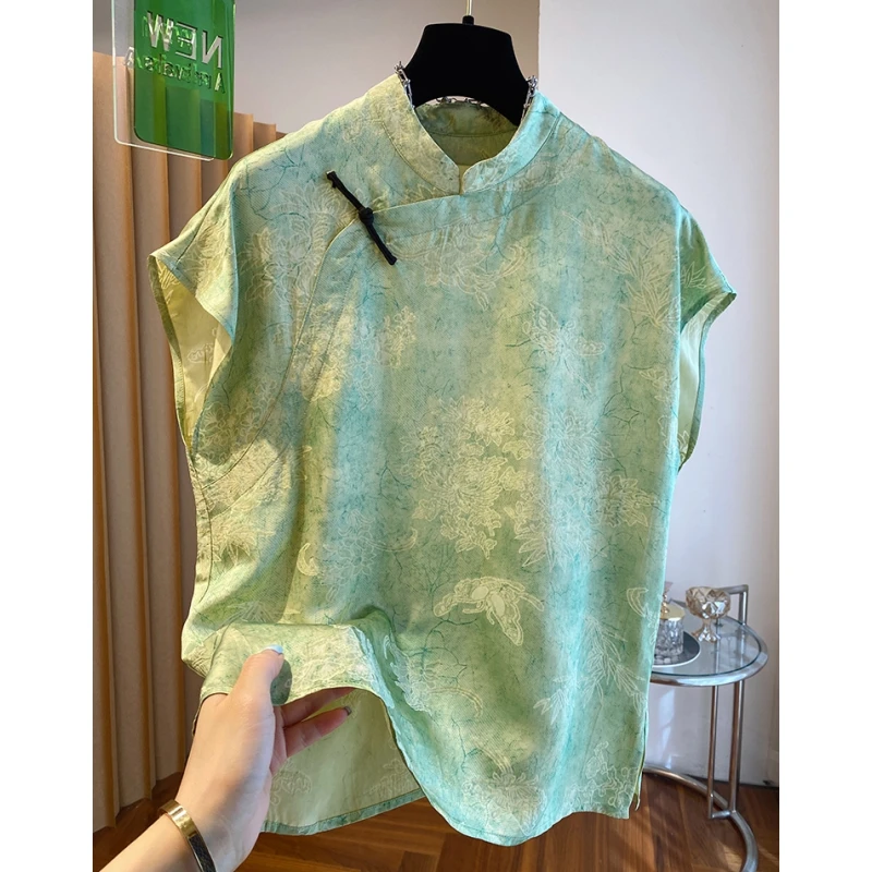 新中式国风提花衬衫女短袖2025新款宽松休闲改良旗袍盘扣上衣夏季