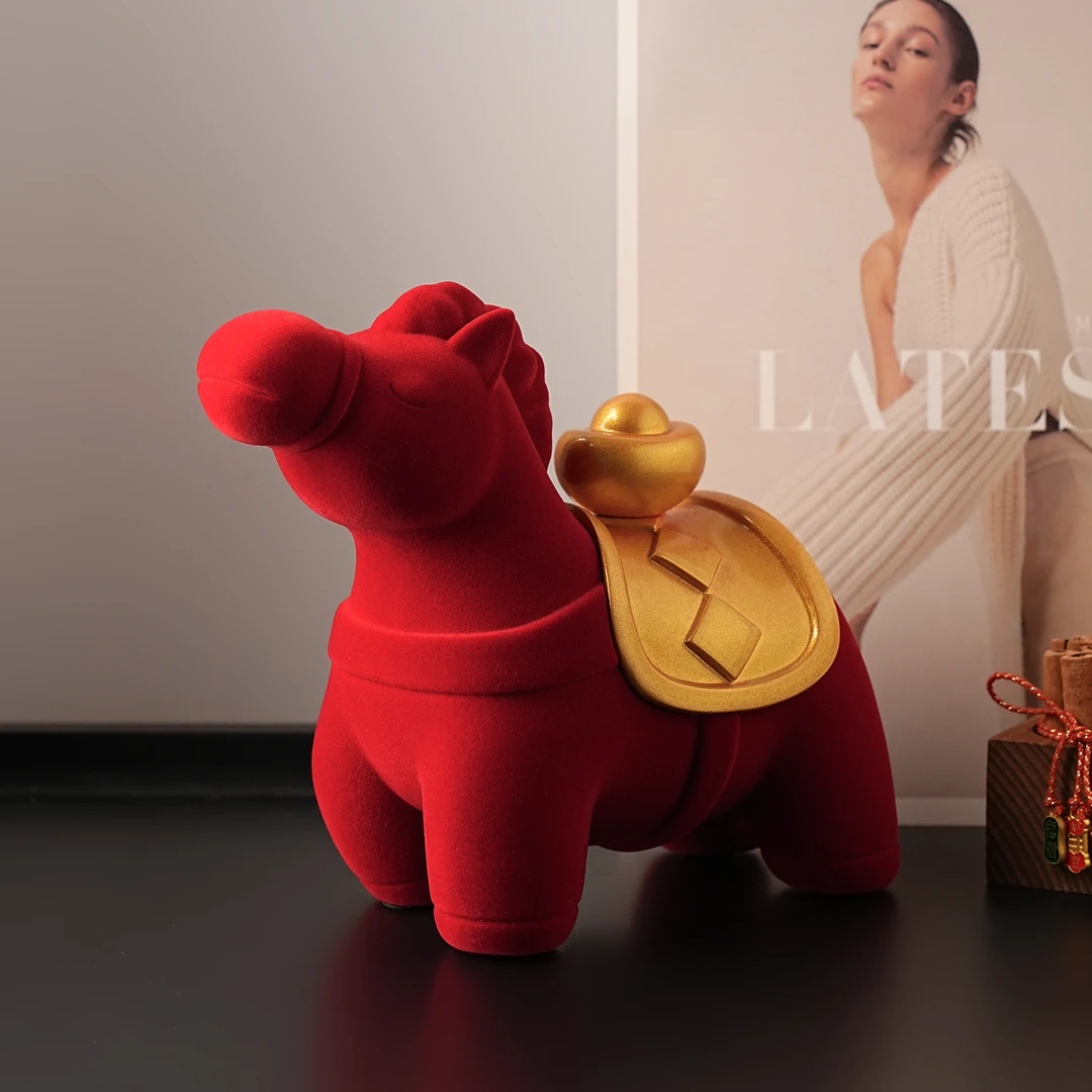 贝汉美创意新款马上有钱摆件植绒客厅玄关装饰品新年生肖乔迁礼物