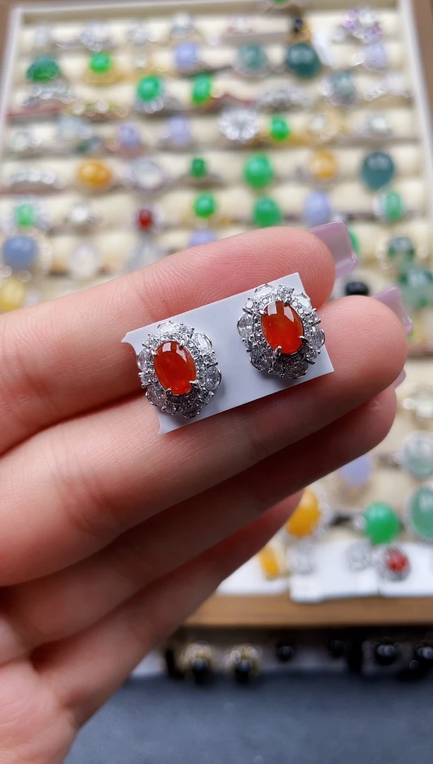 银S925镶嵌翡翠耳饰119