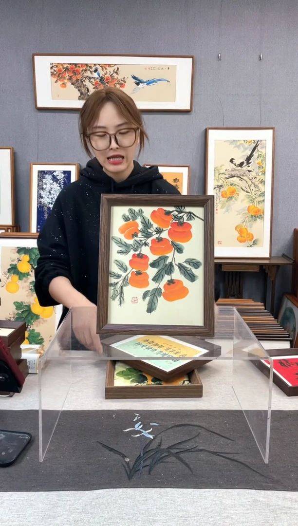 【闪购商品】国画10寸-23*29摆台书法作品-柿子
