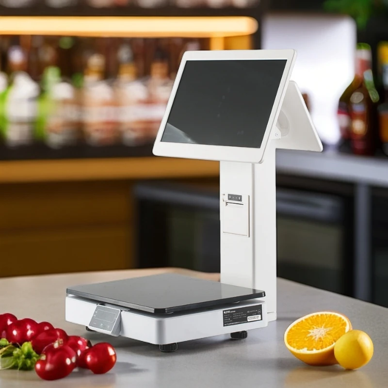智能AI识别收银一体秤便利店触摸双屏生鲜称重麻辣烫超市水果零售