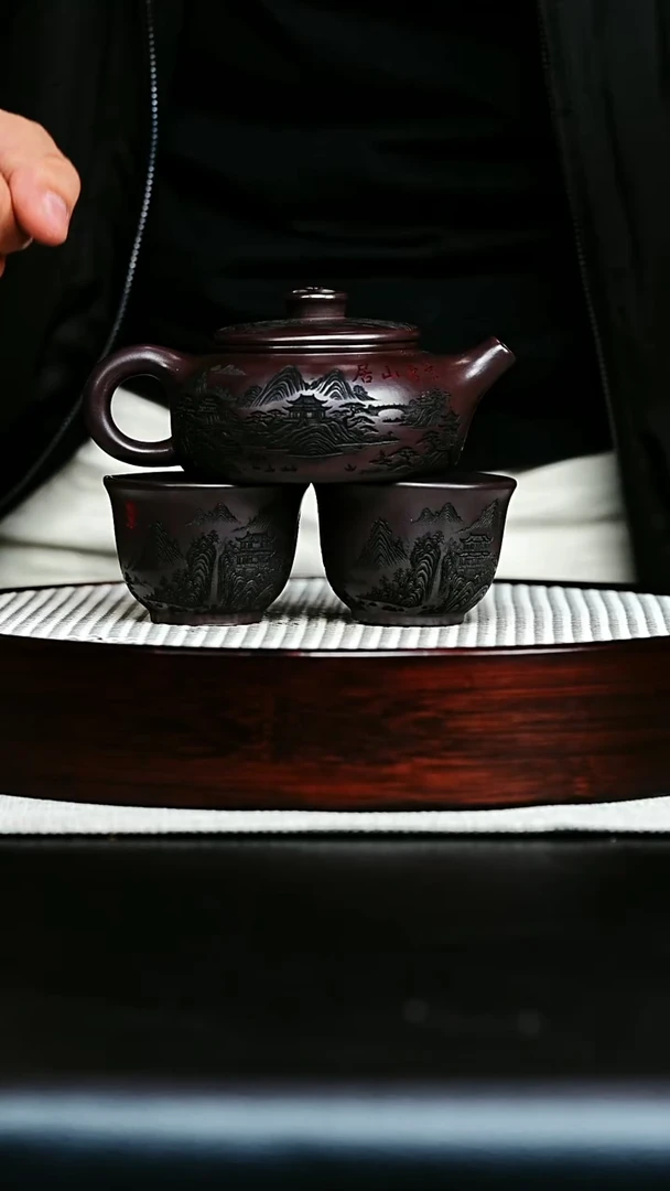 茶壶紫砂宜兴紫砂  汉承壶 景秀山居 一壶两杯 赵园静