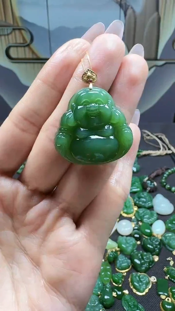 和田玉18K金镶嵌挂件1