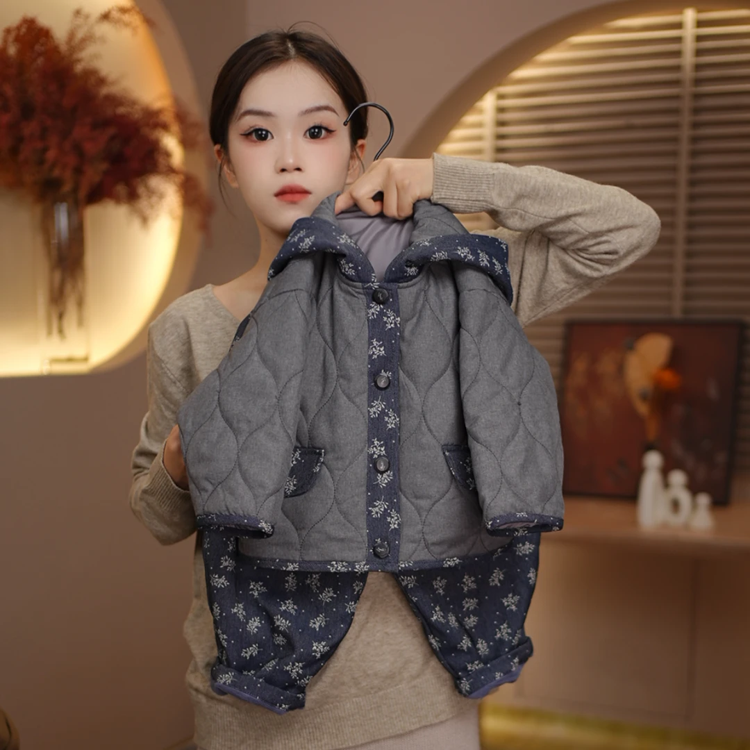儿童2025秋冬男女童航棉套装冬季加绒韩版复古碎花两件套25Y239