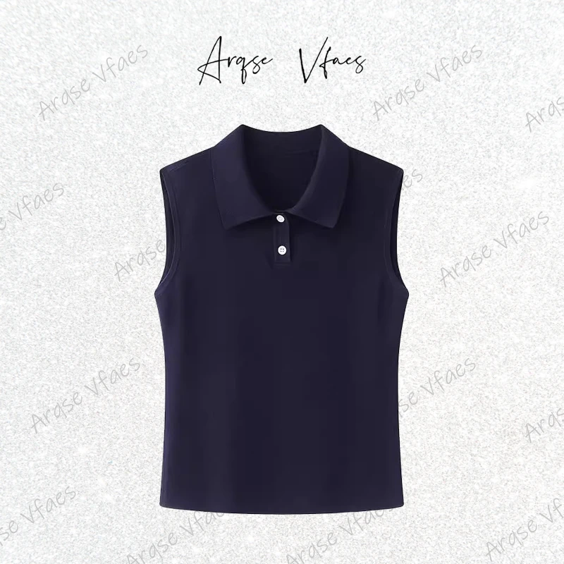 [ARQSEVFAES正品]—2025新款无袖针织Polo领衫T恤上衣女50518131