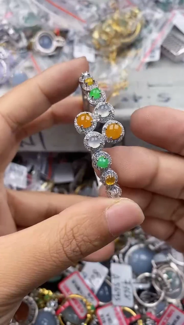 银S925镶嵌戒指翡翠666----1