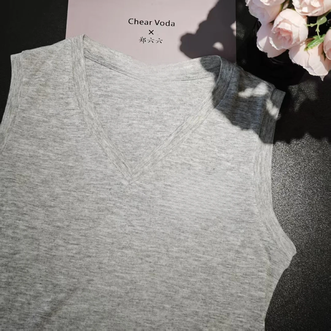 时尚V领微透背心坎肩T恤5165