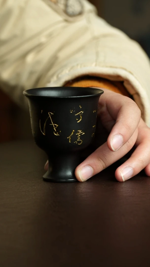 茶杯紫砂100号 朱泥捂灰手刻系列 宜兴紫砂原矿作品