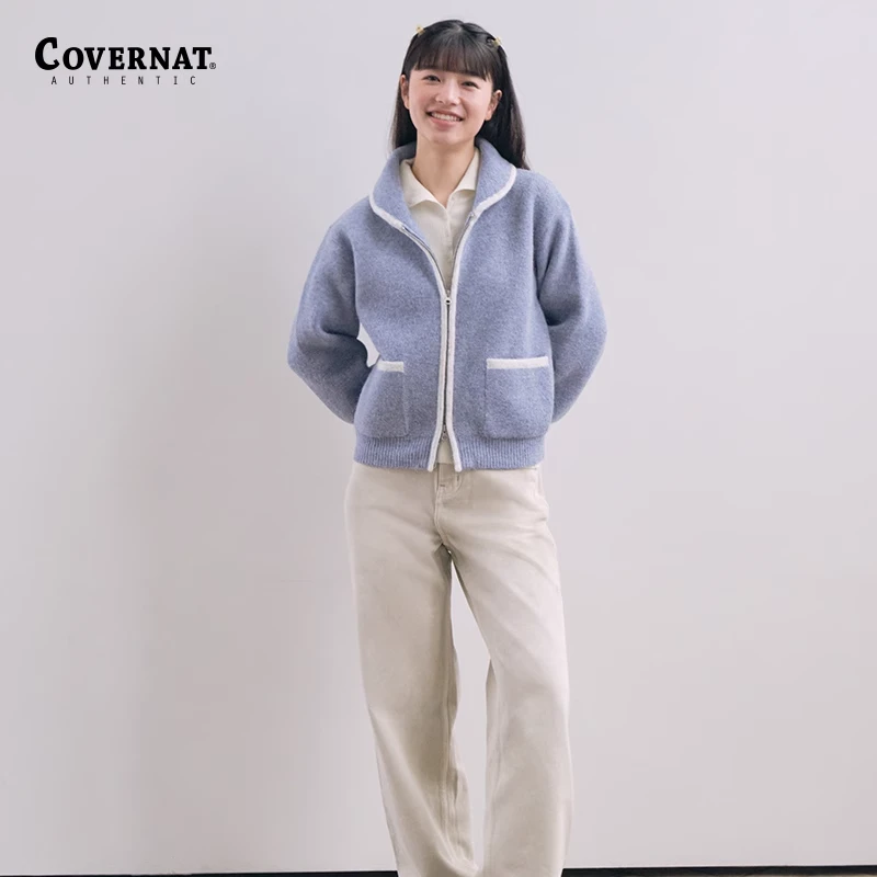 COVERNAT冬季百搭女士拉链开衫毛衣针织CO2304KT82短款秋冬蓝色