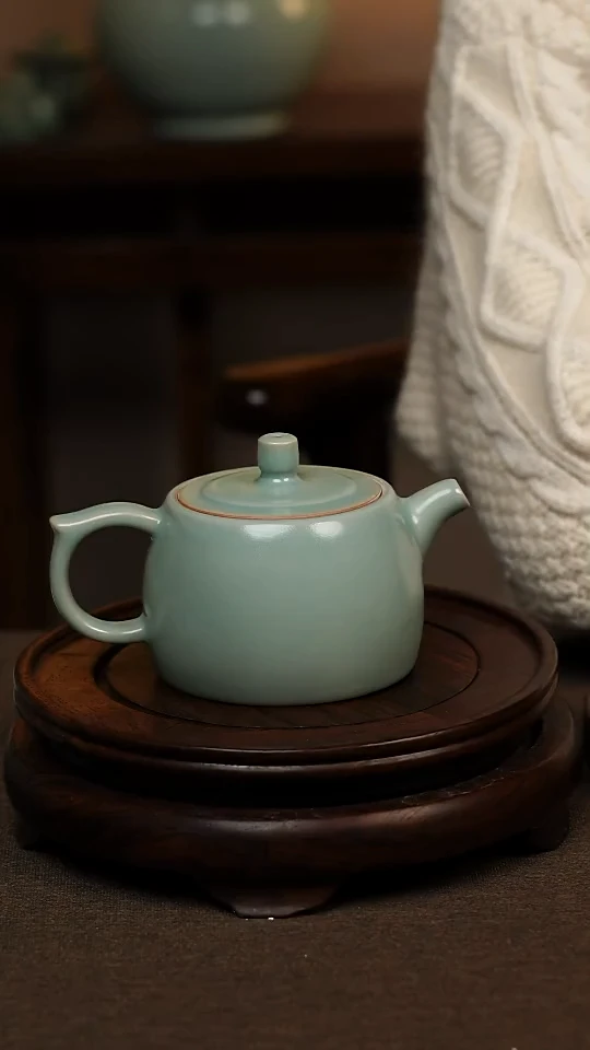 瓷片仿古天青全手工井栏壶260ml 微瑕 不带礼盒