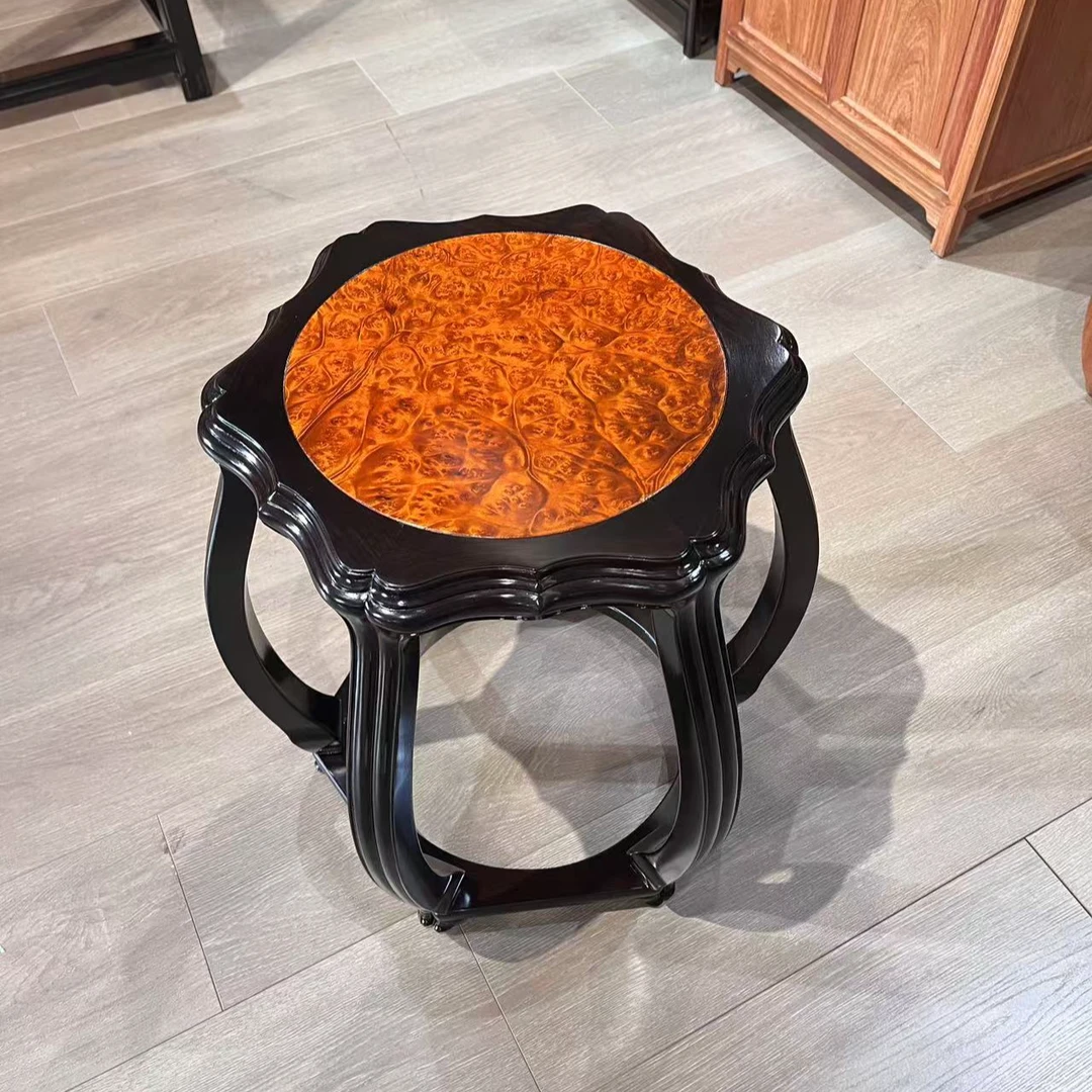 紫光檀镶瘿木鼓凳凳子