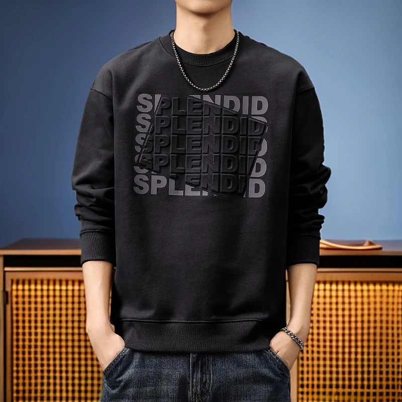 达咔特利高端字母钢印圆领卫衣男士春秋新款美式宽松时尚百搭上衣