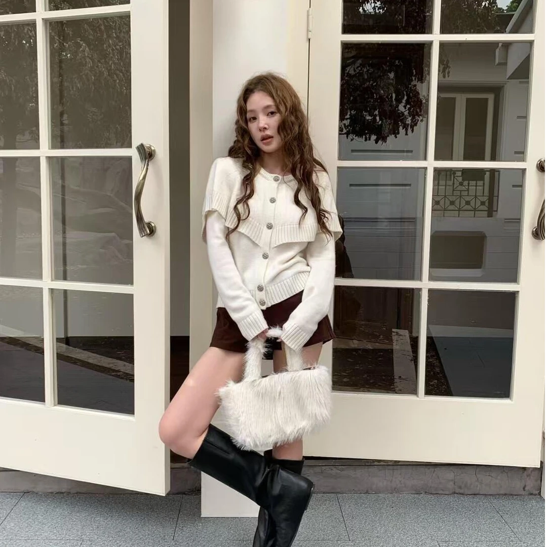 法式复古斗篷披肩针织衫毛衣女2025新款百搭长袖开衫上衣休闲短裤
