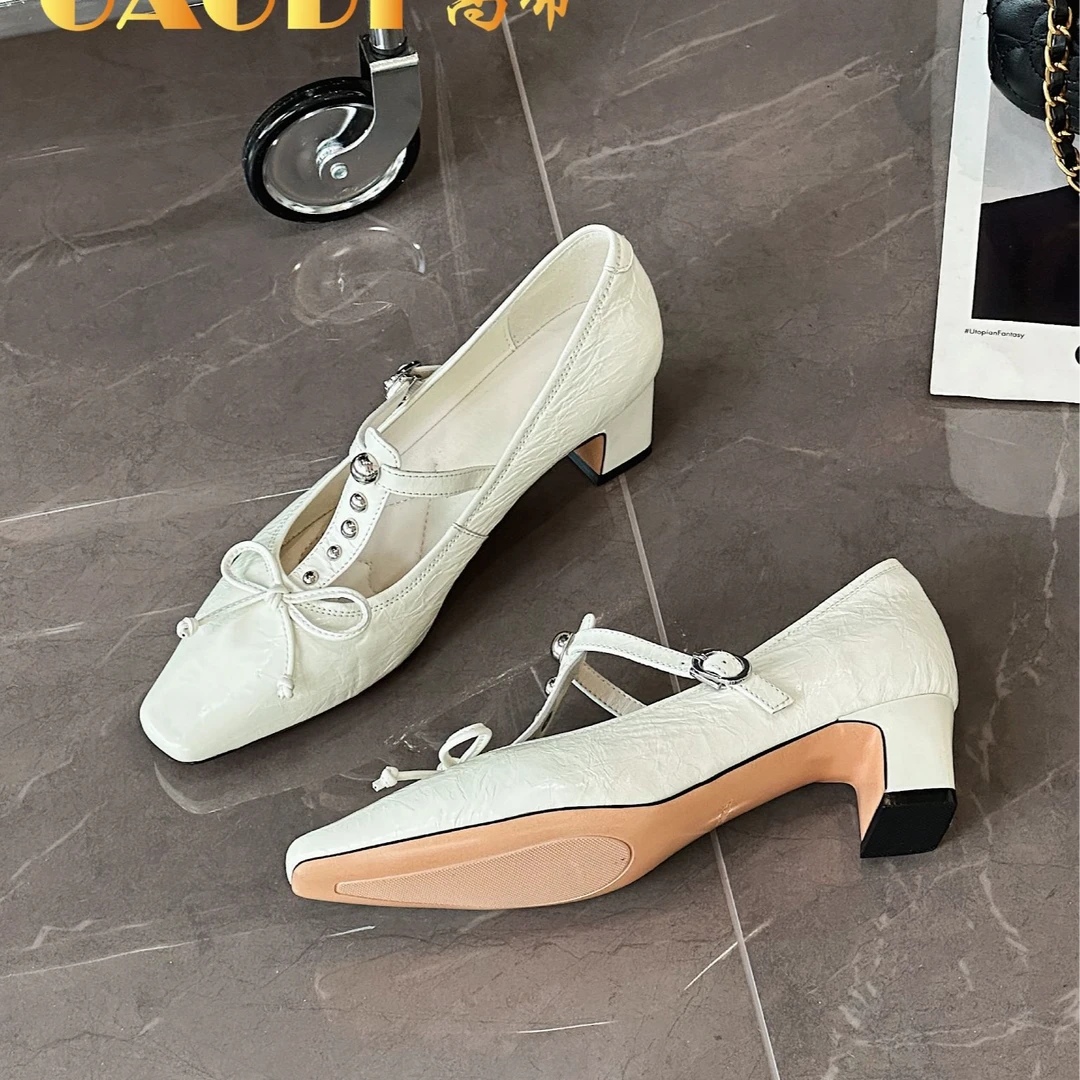 高蒂54311-108春季浅口法式方头单鞋百搭女鞋温柔复古时尚女鞋