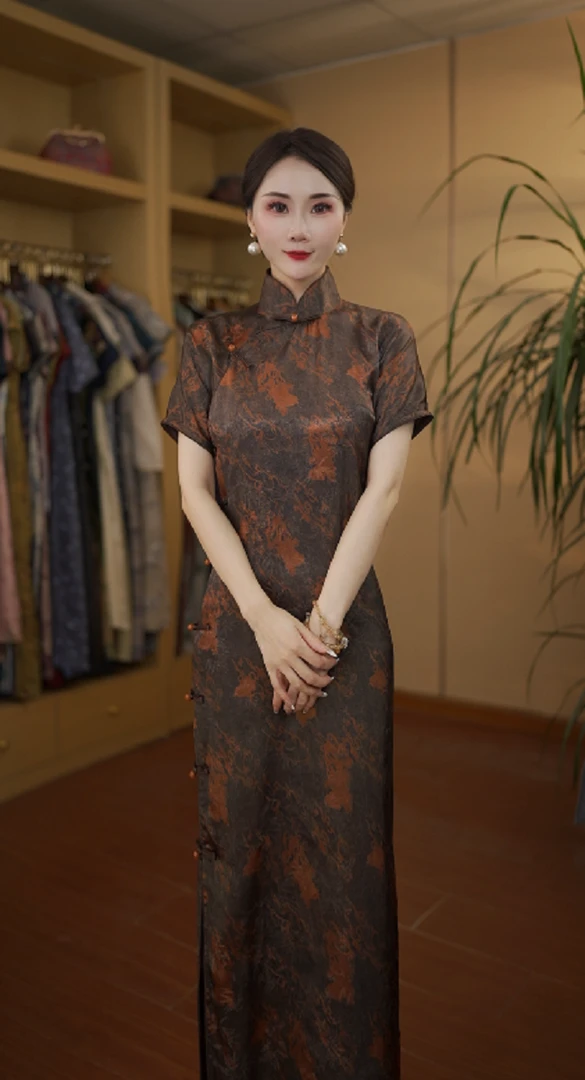 千秋岁 古法全开襟气质文艺国风复古优雅长款旗袍