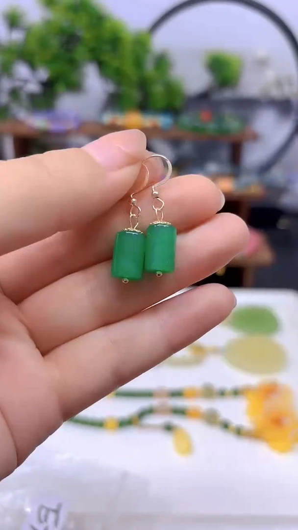 翡翠14K金镶嵌耳饰DIY款E752