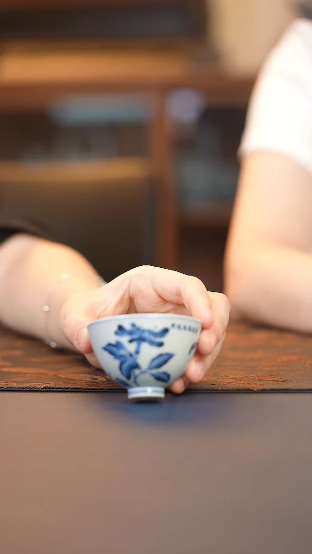 志纯青花喇叭花小鸡心杯