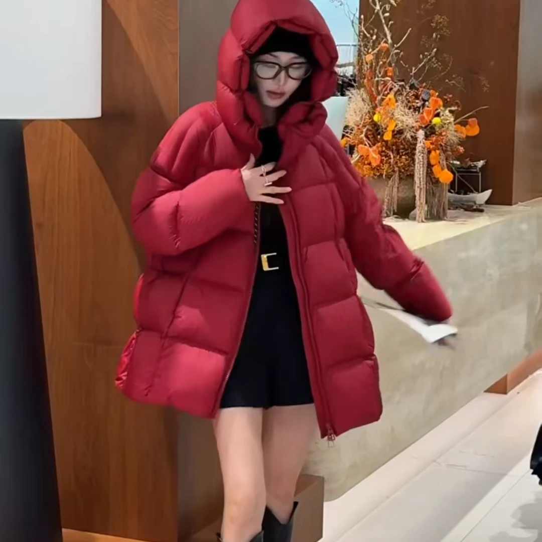 米莱Jiaer/冬季新款宽松版中长款连帽羽绒服30031