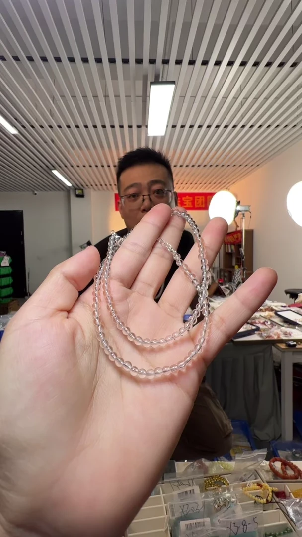 项链未镶嵌紫晶3-4mm白水晶圆珠项链