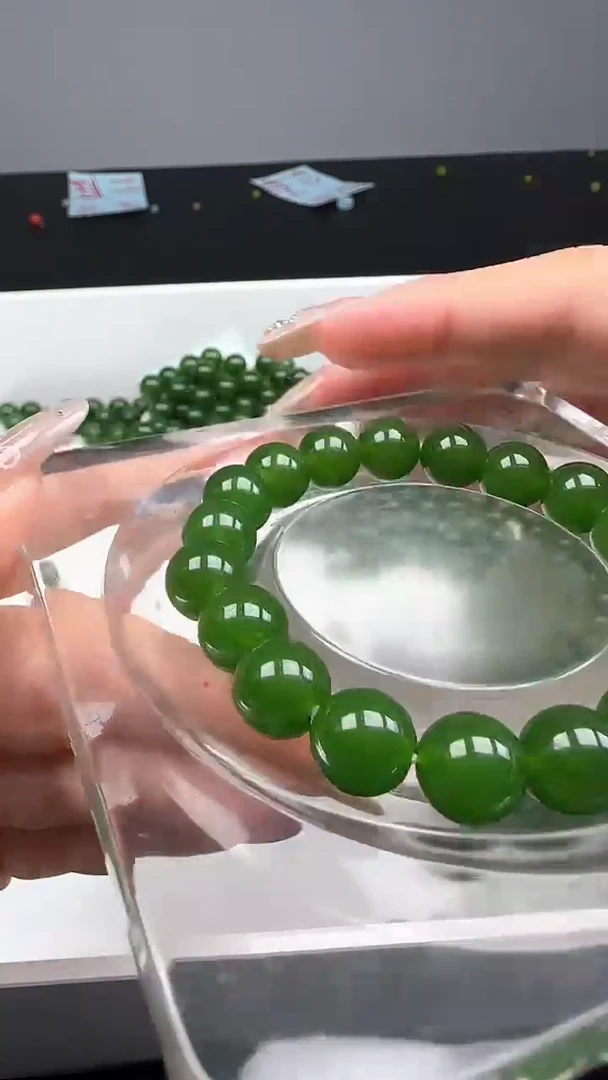 未镶嵌和田玉珠宝半成品碧玉N189卡10MM散珠20颗 赠弹力线