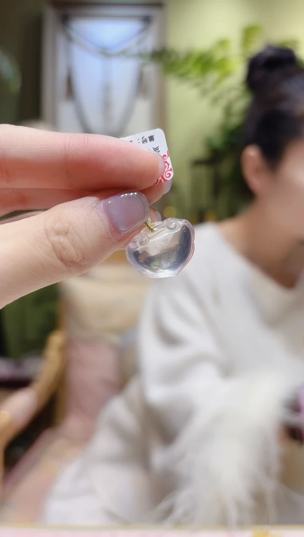 【闪购商品】水晶挂件18K金镶嵌粉晶如意锁挂件