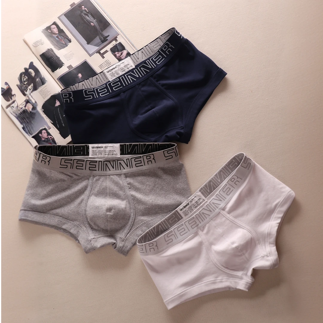 TERINELO/黛芮奈勒日系简约青年棉质低腰男士内裤纯色紧身平角裤