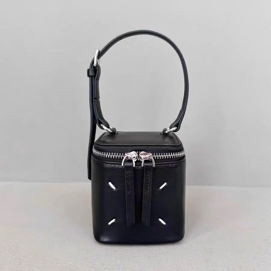 25新款牛皮缝线盒子包手机包时尚百搭单肩斜挎小包包女化妆包