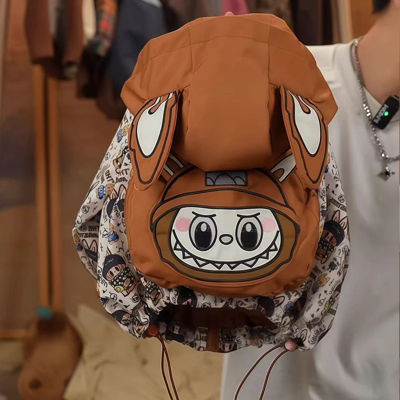 女童卡通拉布布外套2025新款春秋款包包冲锋衣防风衣夹克软壳连帽