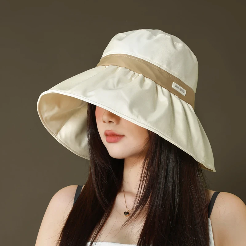防晒渔夫帽新款显脸小夏季户外出游遮阳帽遮阳轻薄大檐帽V639女人