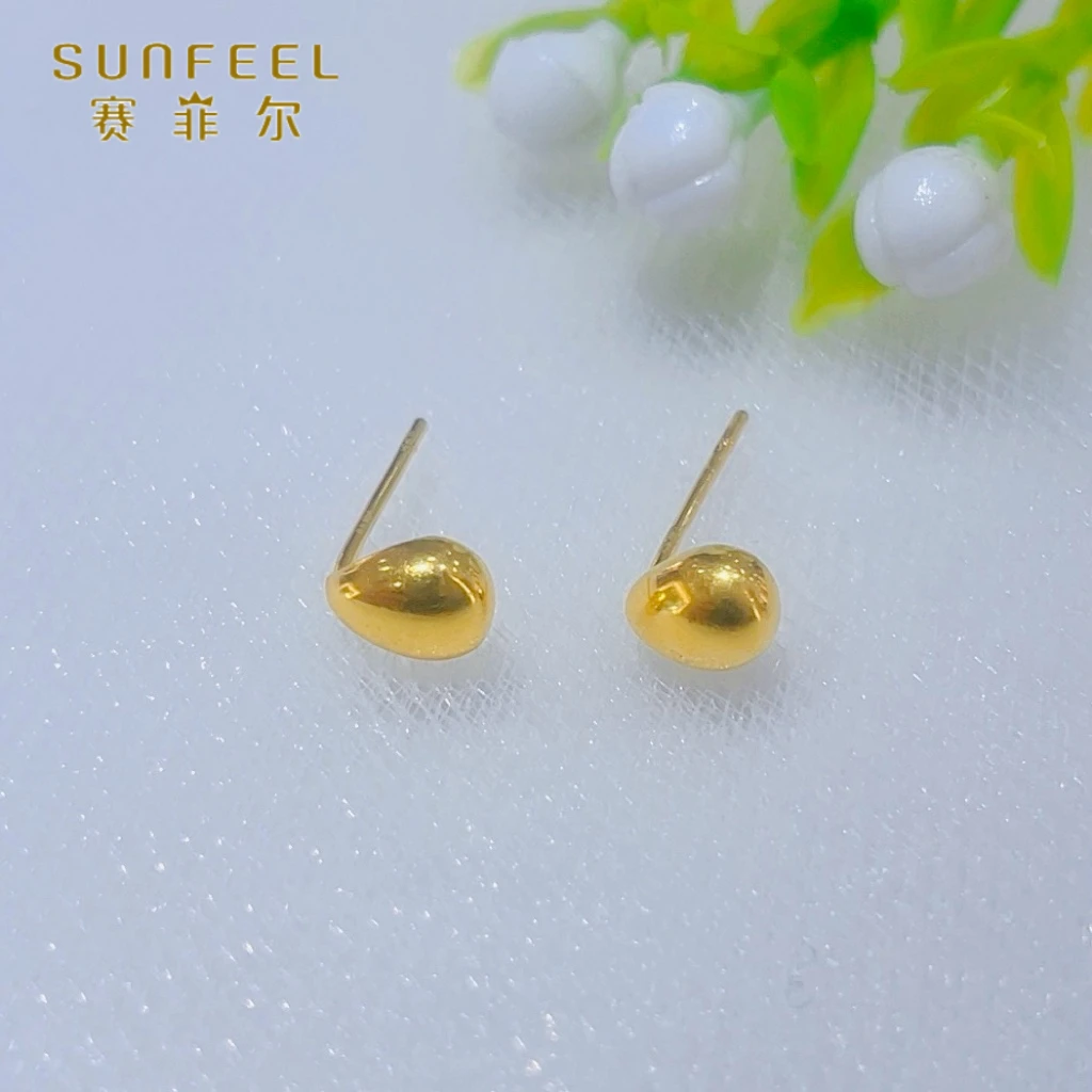 SUNFEEL/赛菲尔黄金足金几何亮面水滴黄金耳饰高级简约时尚5G工艺